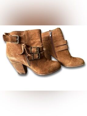 Gianni Bini Tan Suede Buckle Ankle Boots WESTONN